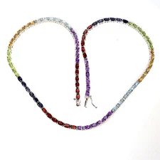 925 Sterling Silver Necklace Oval Peridot Amethyst Citrine Gemstone Jewelry