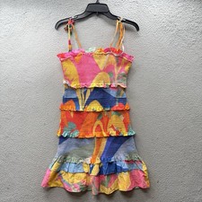Farm Rio Tropical Sunset Smocked Tiered Sleeveless Mini Dress Shoulder Straps M