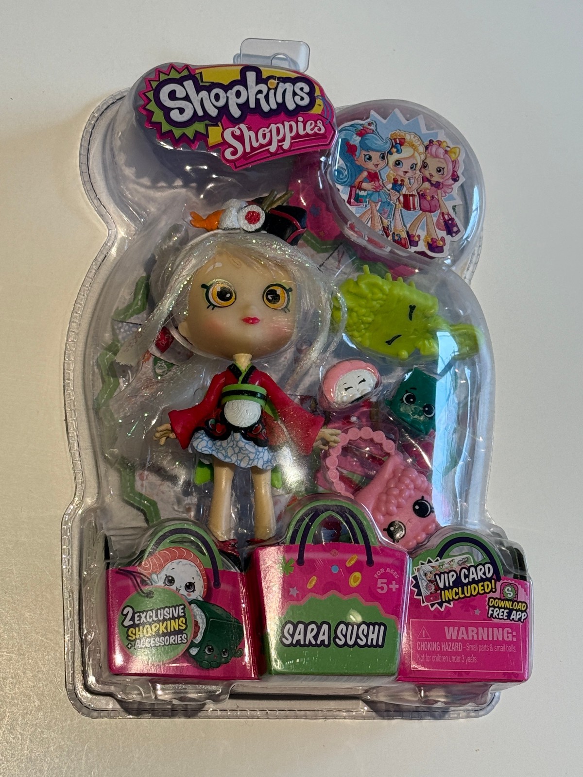 Shopkins Shoppies SARA SUSHI doll w/ 2 Exclusives Shopkins NEW in package!