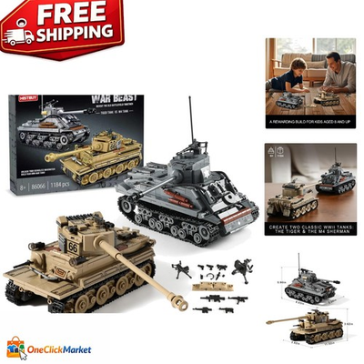 #ad Creative WW2 Army Tank Building Kit Build Iconic German Tiger amp; Sherman Tanks $34.83