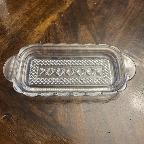 Vintage Clear Glass Anchor Hocking Wexford Diamond Butter Dish BOTTOM ONLY
