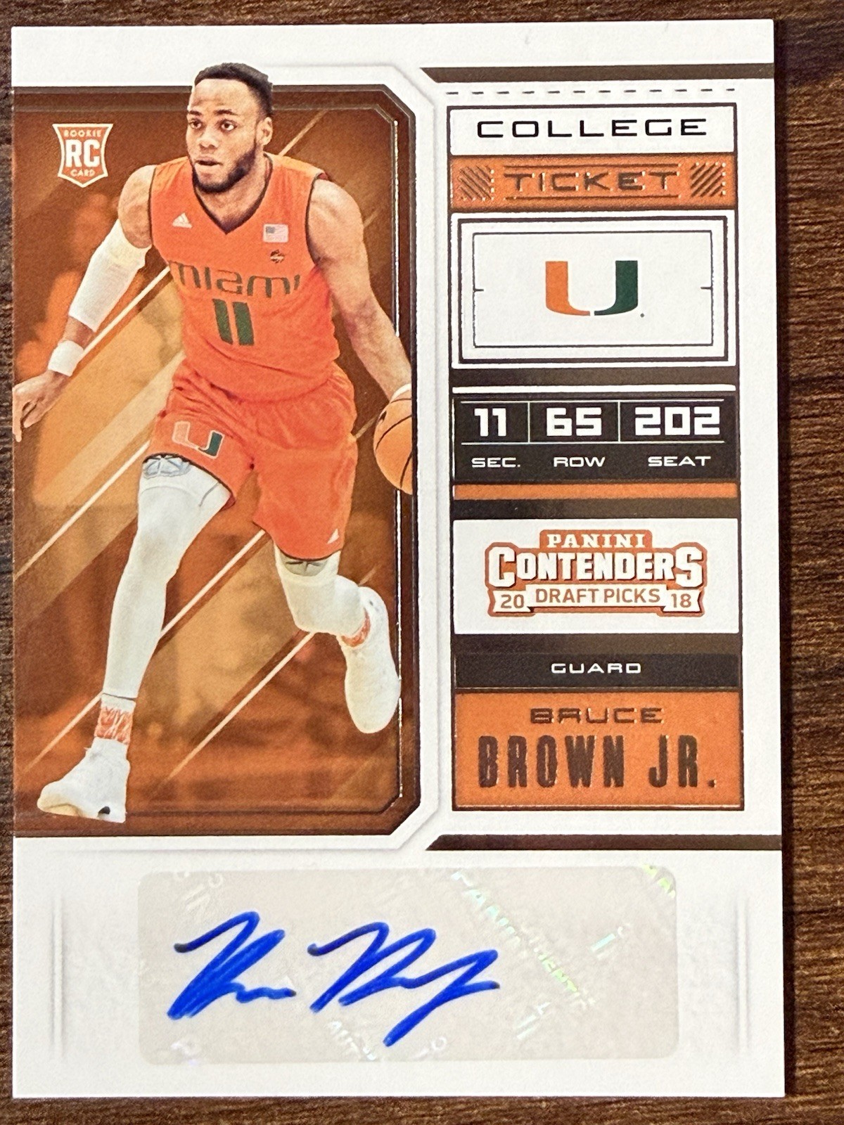 2018 Panini Bruce Brown Jr. Rookie Auto College Ticket Contenders Draft Picks RC