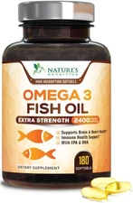 FISH OIL SUPPLEMENT Omega 3 EPA DHA Heart Support 2400mg 180ct NATURES NUTRITION