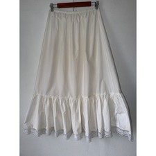 White Lace Trim Hem Cottagecore Prairie A-Line Romantic Slip Tiered Skirt 11/12