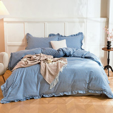 100 Cotton Ruffle Gingham Duvet Cover Sets Classic Checkered Queen Size