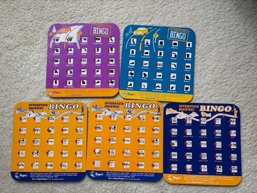 5 Car Vacation Travel Cards Interstate Highway License Plate Bingo Regal Games
