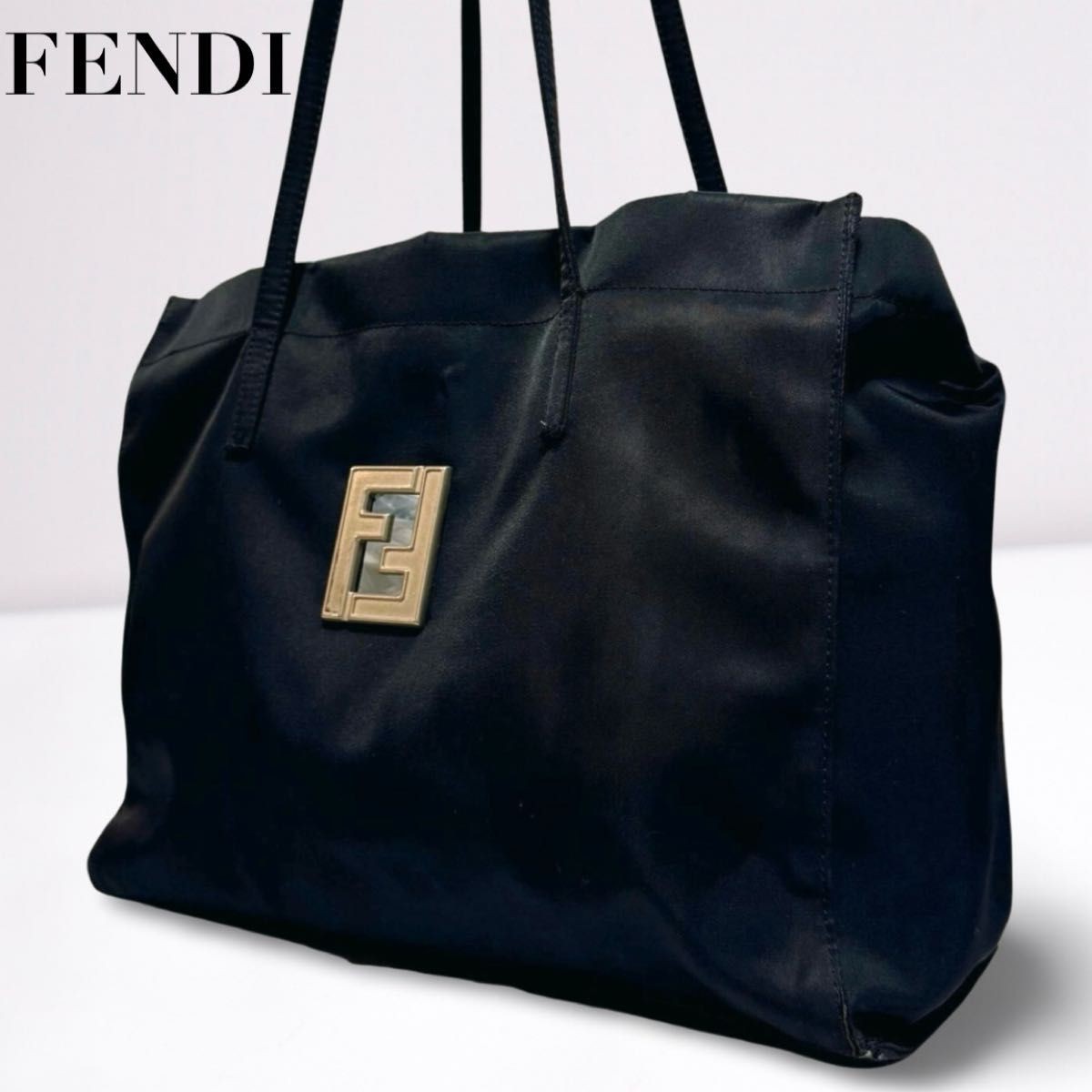 RARE FENDI Black Nylon Tote Bag with F Logo Hardware for Men and Women