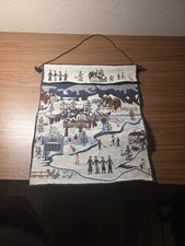 Vintage 2001 WW Wall Hanging Tapestry Christmas Village 10.5" x 12"