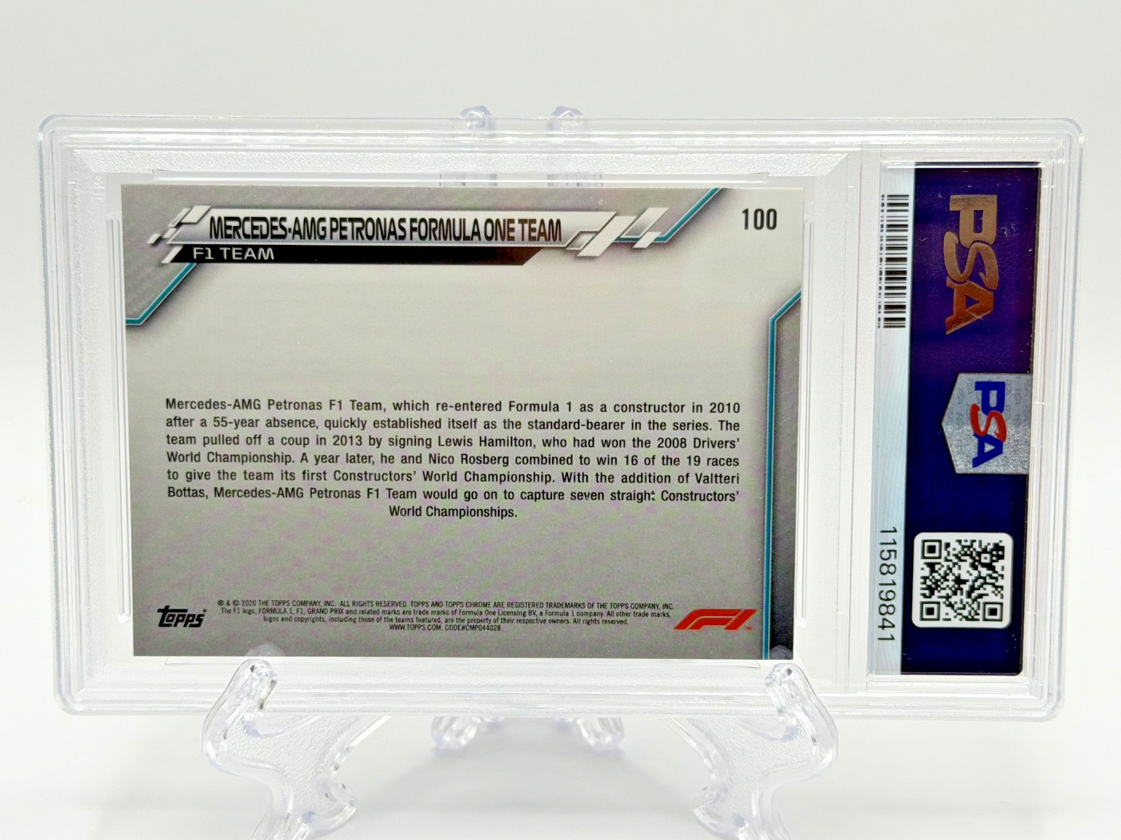 2020 Topps Chrome F1 #100 Lewis Hamilton Mercedes RC 70th Gold Refractor PSA 8! view 2