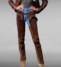 Women Western Cowgirl Vintage Suede Leather Chap Riding Chap Women Leather Pant