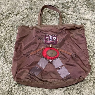Prada Robot Patchwork Tote Bag Nylon Triangle Logo Plate Brown H35cm x B42cm