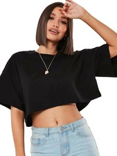 Women’s Cotton Crop Top Batwing Sleeve Loose Fit Gym Yoga Tee Shirt S-XL