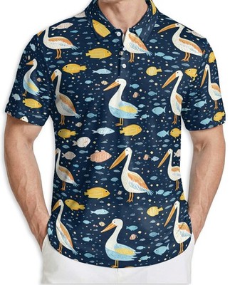 Men's Polo Shirt Pelican Pattern Golf Shirt Gift for Bird Lovers