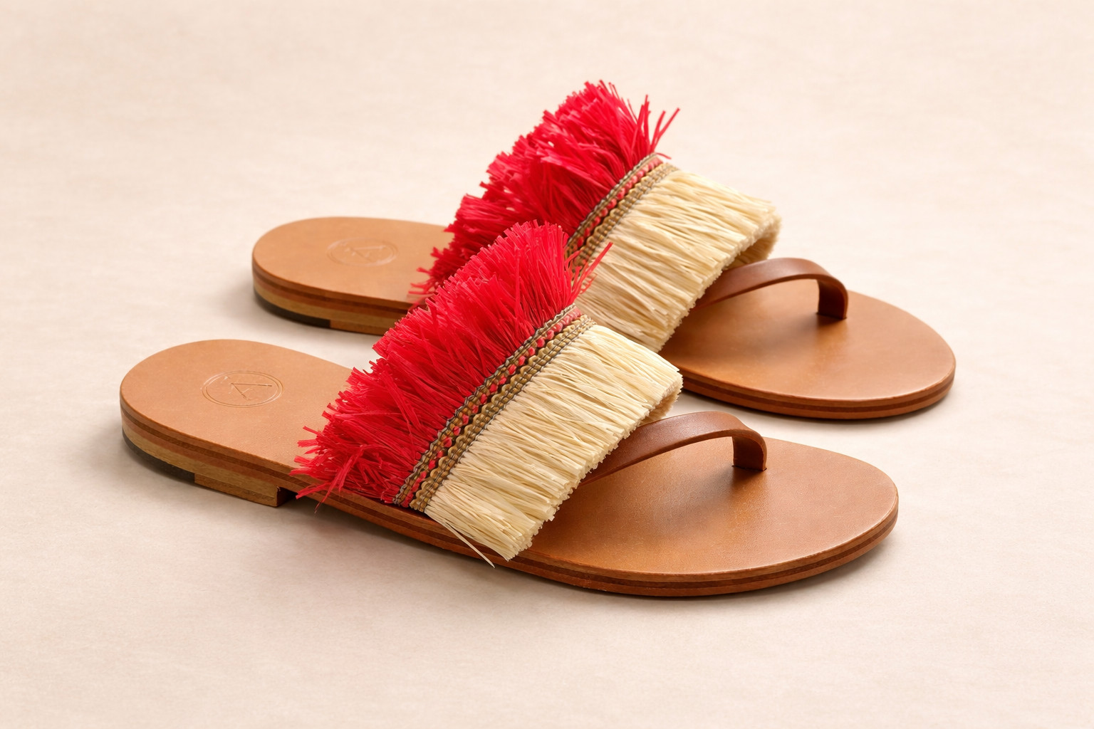Alvaro Gonzalez 38.5 Luxury Handmade Italy Raffia Fringe Leather Sandals
