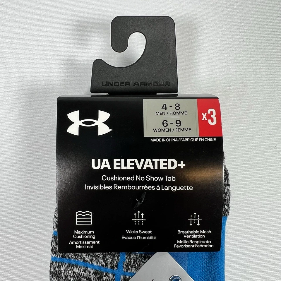 Under Armour UA Elevated+ Calcetines Acolchados No Show Tab (Paquete de 3) Para Hombre’s 4-8 NUEVO Foto 3 de 4