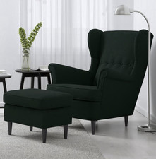 IKEA STRANDMON Wingback Armchair with Ottoman Footstool Tallmyra Dark Green
