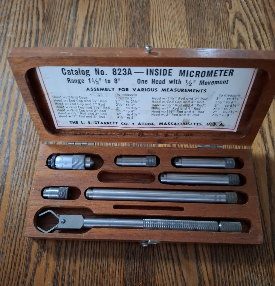 Vintage Starrett No. 823A Inside Micrometer Set Tubular Range 1 1/2 to ...