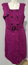Tahari Women Dress Sleeveless Bright Pink Fuchsia 14 Double Breasted Belted