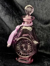 Vintage Imperial Pressed Lavender ColorGlass Perfume Bottle W /Sunflower Stopper