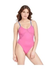 Colsie Pink  Blue Trim Pull-On Sleeveless Bodysuit w/ Mesh Panels Medium New