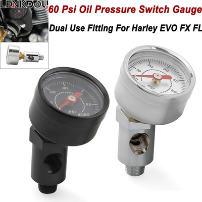 #ad 0 60 Psi Oil Pressure Gauge Kit Dual Fitting For Harley EVO Shovelhead Big Twin $33.99
