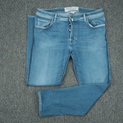 Jacob Cohen Jeans Mens 36x30 Blue 5 Pocket Denim Button Fly Italy Handmade