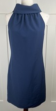 Sail to Sable Navy Dress XS High Neck Draped Collar Button Back Lined Preppy NWT