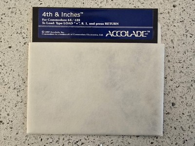 4th & Inches by Accolade Commodore 64 1987 Software 1980s Vintage Floppy Disk