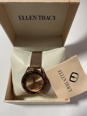 Vintage Ellen Tracy Women's Rose Gold-Tone mesh Ladies Watch, needs battery
