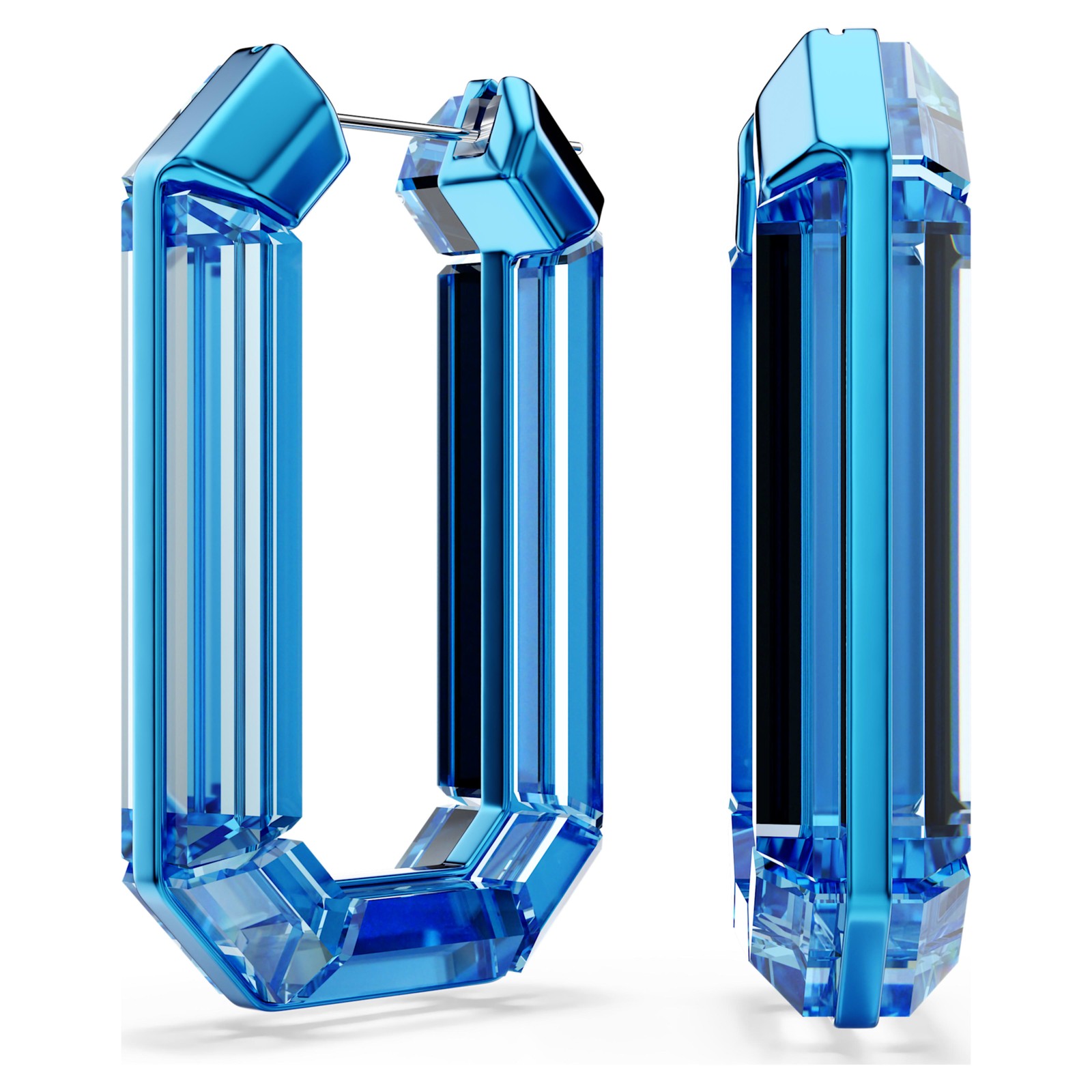 Swarovski Lucent Blue Octagon Crystals Statement Hoop Earrings Geometric 5633950