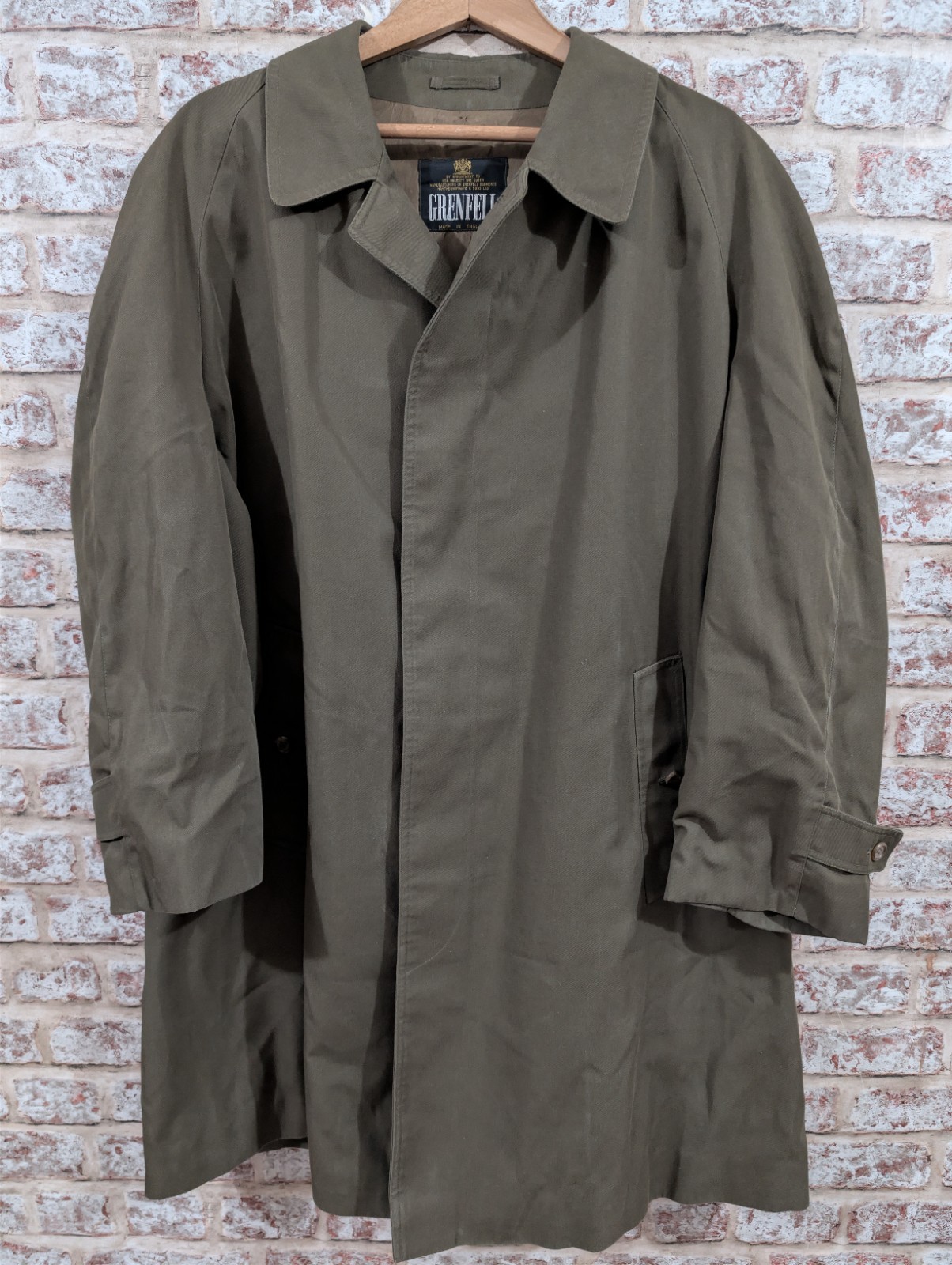 Grenfell, Cappotto Mac vintage verde oliva Grenfell. Donna 10-12. Plaid. Made In England ottime condizioni