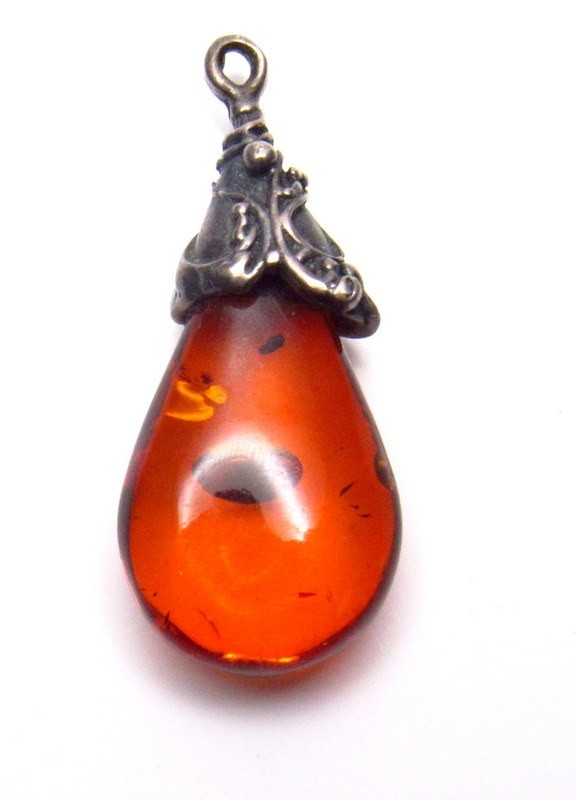 Vintage Sterling Silver Amber Pendant Charm