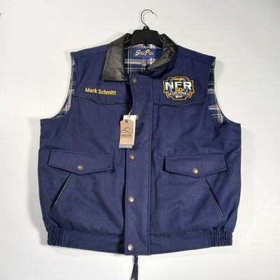 Vintage South Point NFR Rodeo Wool Vest USA Leather Collar Wrangler Finals XL