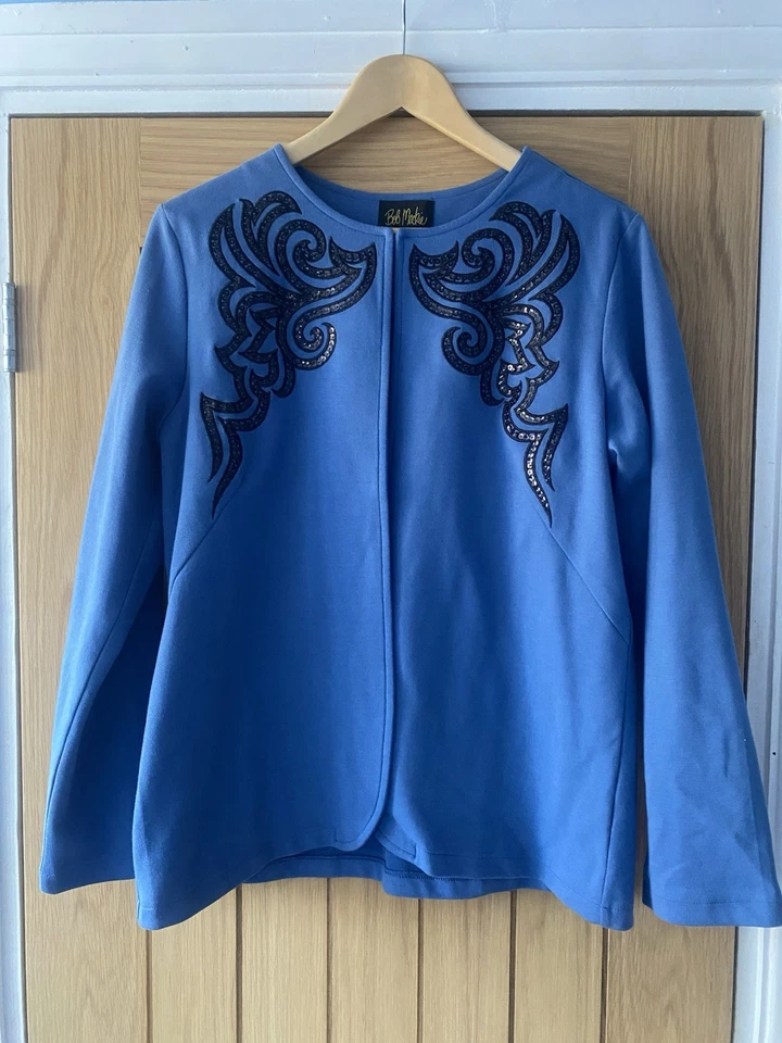 Vintage Designer Bob Mackie Brand New Blue Sequinned Women’s Medium Cardigan  — 第 2/4 张图片