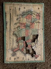 1883 Antique Double-Sided Wooden Puzzle   White Sewing Machine Ad  U.S. Map...