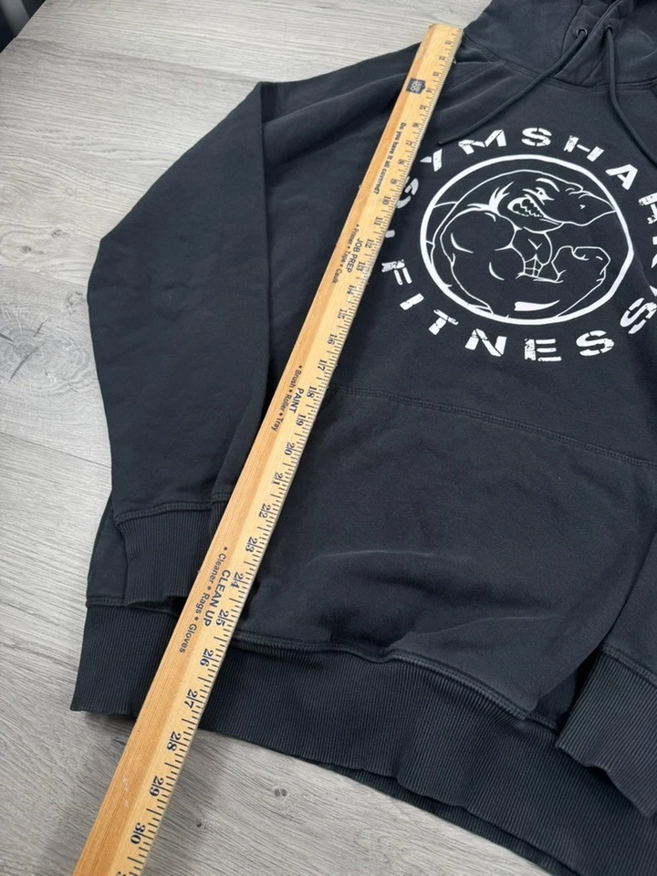 Moletom com capuz masculino Gymshark M preto tubarão grande fitness treino - Imagem 3 de 4