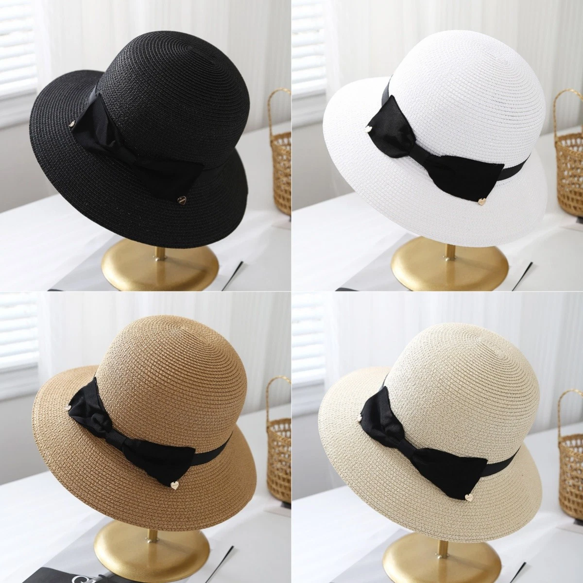 Women Outdoor Sun Protection Beach Straw Hat Wide Brim Foldable Summer Cap