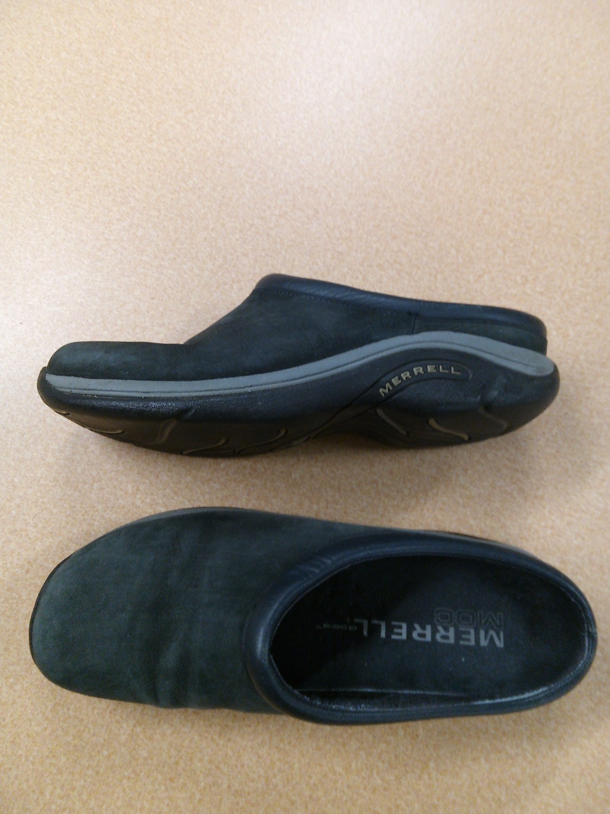 Comfort MERRELL nero grigio PELLE beige LOGO donna taglia 11 slide mules