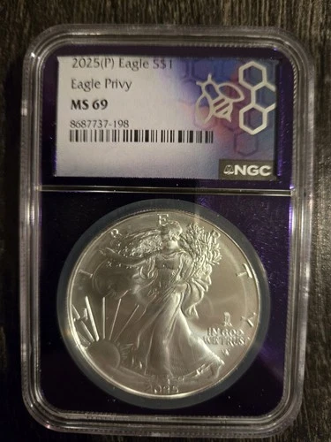 2025 P American Silver Eagle, Eagle Privy NGC MS69 1 Oz Silver