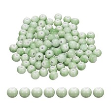 100Pcs 8mm Round Ceramic Porcelain Beads, Mist Green Crackle