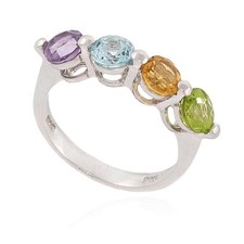 925 Silver Round Multi Gemstone Ring Size 9