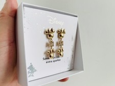 Disney Minnie Mouse Dangle Earrings - Gold with Sparkle Bow New In Box