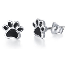Girls Women S925 Sterling Silver Puppy Dog Cat Pet Paw Print Stud Earrings B41