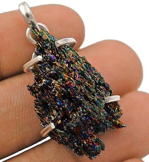 Natural Titanium Druzy 925 Sterling Silver Pendant Jewelry 1 1/2