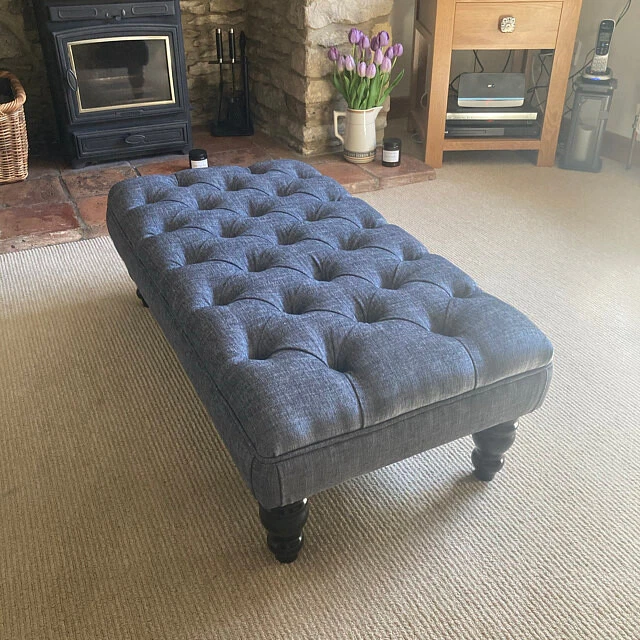 Large Chesterfield Footstool Coffee Table Upholstered Pouffe Stool 100cm x 54cm