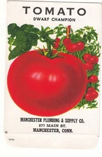 Manchester Plumbing & Supply Co TOMATO Dwarf Champion Vintage Seed Packet
