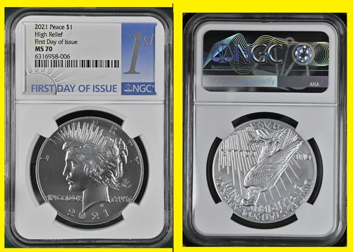 2021 P Peace High Relief NGC MS 70 1st Day ISSUE blue label BOX COA
