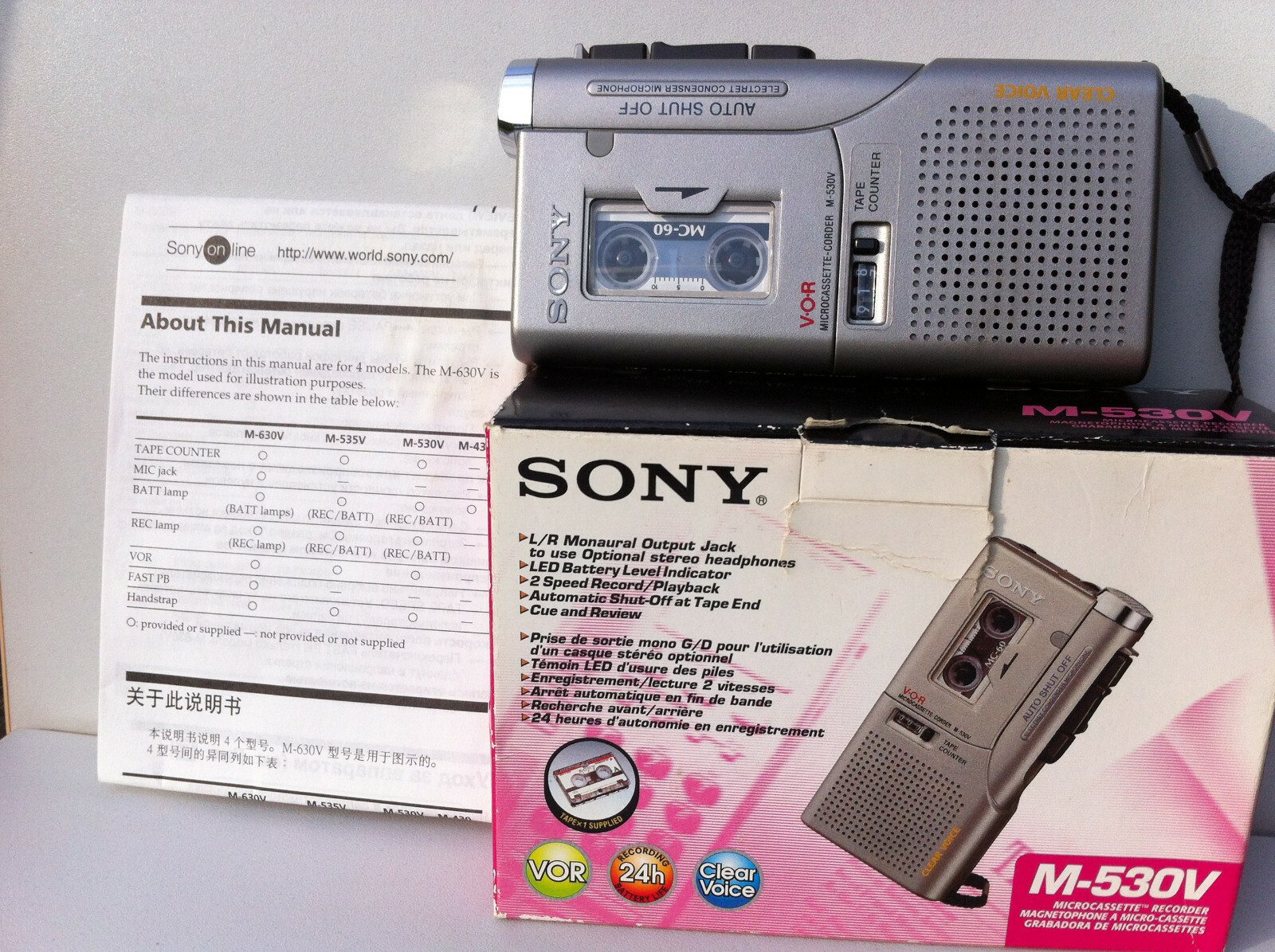 Sony M530V MicrocassetteCorder Dictaphones Voice Recorder box tape