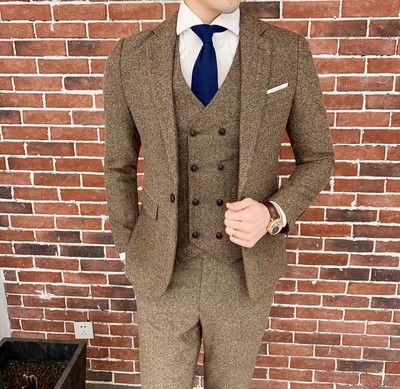 Fashion Men's Slim Fit 3 Piece Suit Blazers Single Breasted Casual Suits Sz