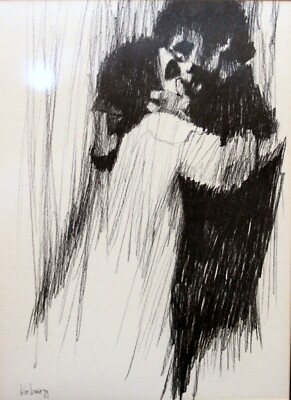 Aldo Luongo　アルド・ルオンゴ Aldo Luongo ~ 1969 Charcoal Lithograph Print Framed/Matted ~ 18